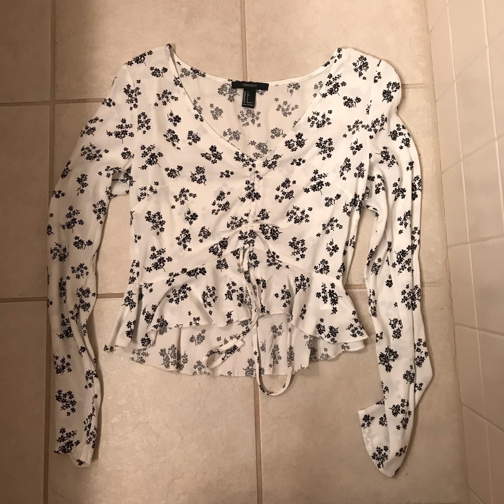 Forever 21 Black and White Floral Blouse